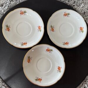 Winterling Bovaria Germany Autumn Leaves Set of 3 Saucers 6” Gold Trim Porcelain